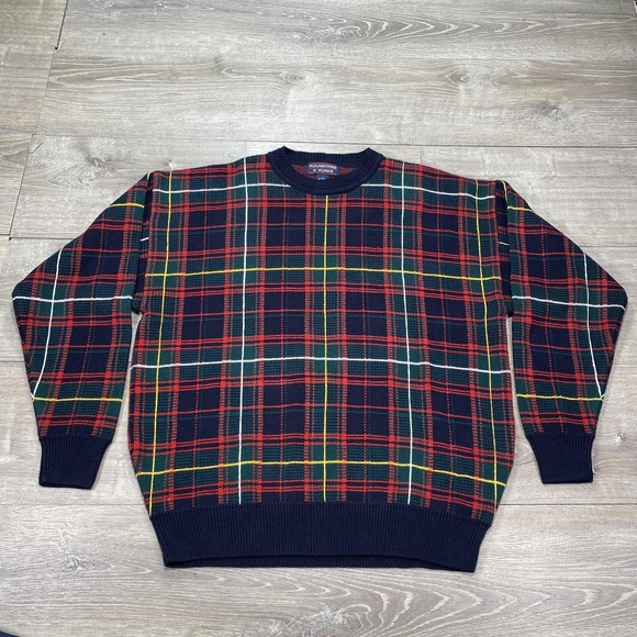 Roundtree & Yorke Other - Vintage Roundtree & Yorke Sweater Mens 2XL Navy Plaid Tartan Crewneck Cotton 90s